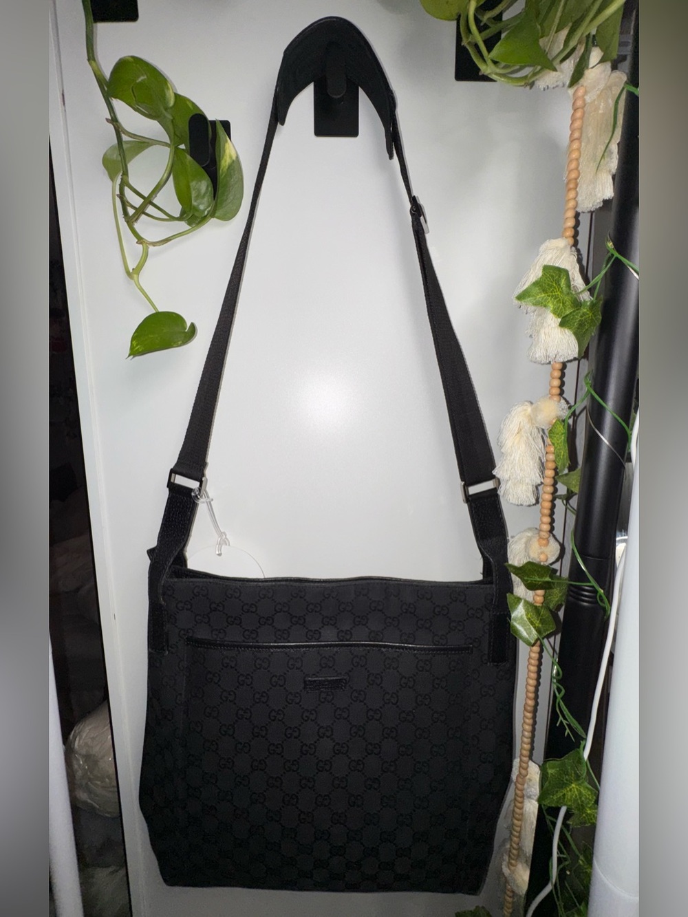 Gucci Black Monogram Large Flat Messenger Bag